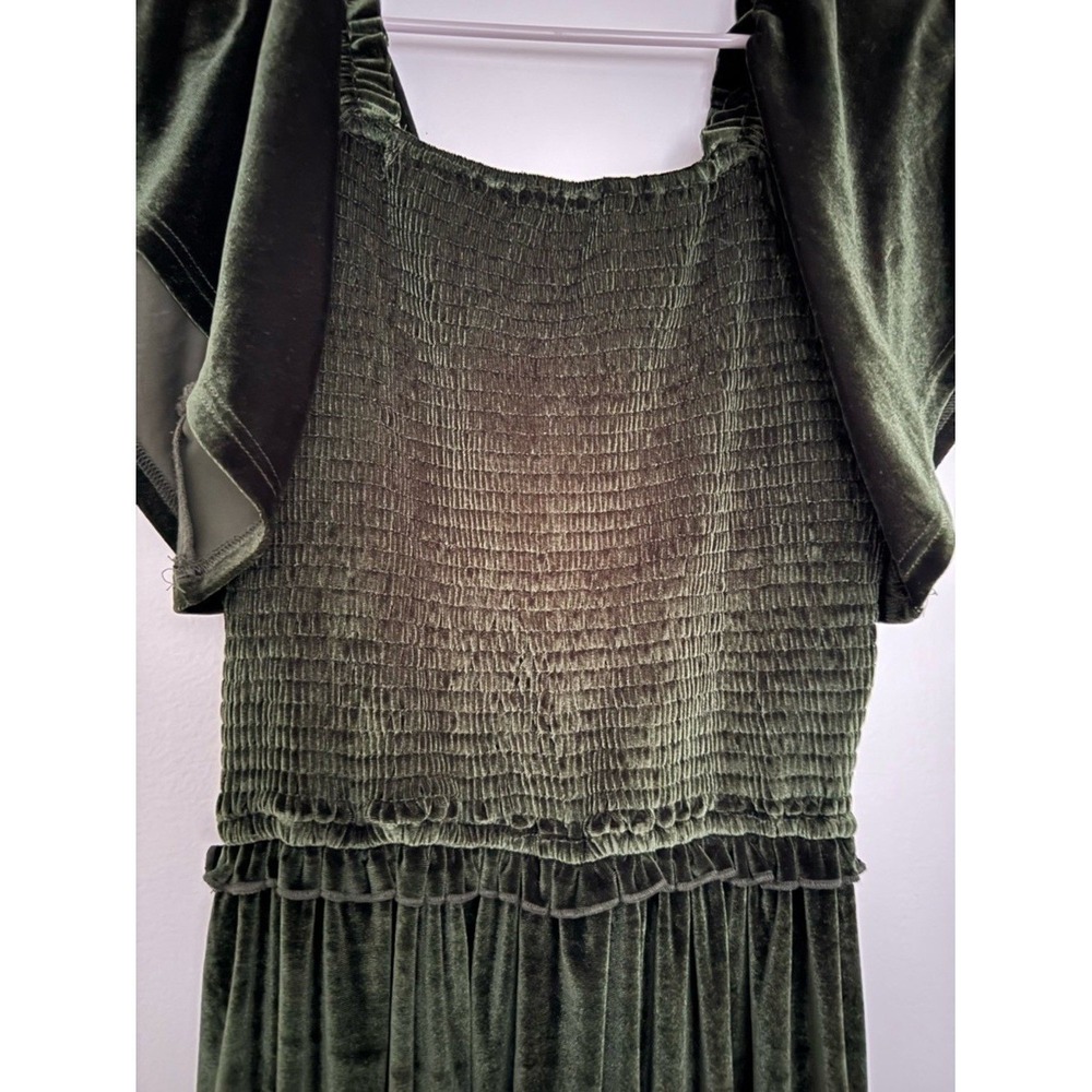 Ivy City Co Velvet Jumpsuit Forest Green Smocked Wide Leg Whimsygoth XS - Picture 6 of 6
